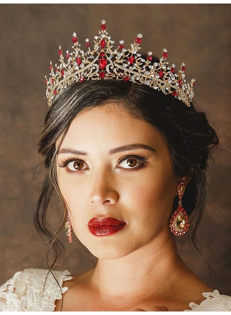 كريستال حفل الزفاف تيارا للنساء، الملكة الملكية التاج الرأس مع أحجار الراينز، ملحقات شعر الأميرة لامعة للعروس، حفل الرفيع، عيد ميلاد، حفل زي، الأحمر - Image 4