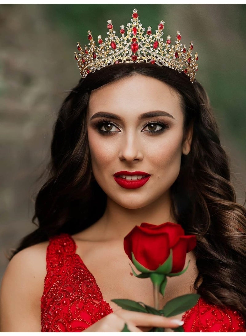 كريستال حفل الزفاف تيارا للنساء، الملكة الملكية التاج الرأس مع أحجار الراينز، ملحقات شعر الأميرة لامعة للعروس، حفل الرفيع، عيد ميلاد، حفل زي، الأحمر - Image 3
