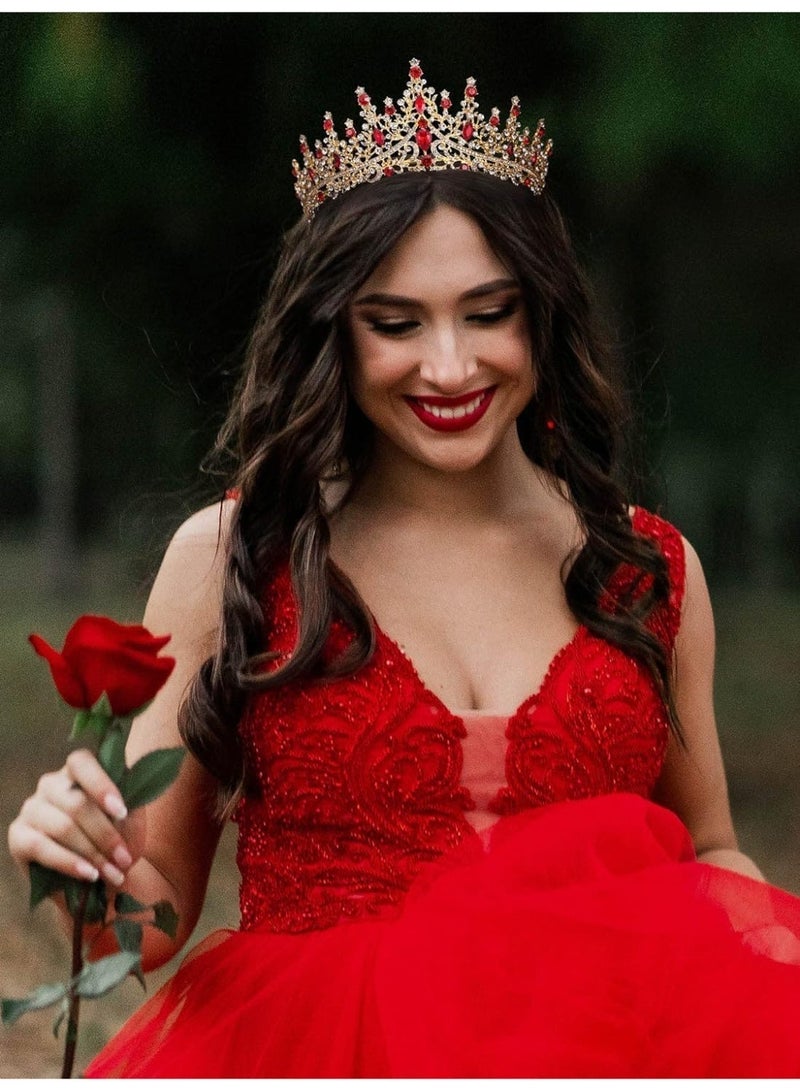 كريستال حفل الزفاف تيارا للنساء، الملكة الملكية التاج الرأس مع أحجار الراينز، ملحقات شعر الأميرة لامعة للعروس، حفل الرفيع، عيد ميلاد، حفل زي، الأحمر - Image 5