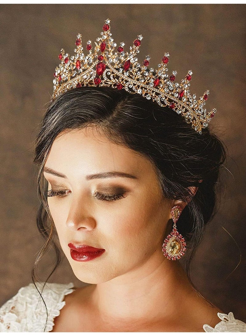 كريستال حفل الزفاف تيارا للنساء، الملكة الملكية التاج الرأس مع أحجار الراينز، ملحقات شعر الأميرة لامعة للعروس، حفل الرفيع، عيد ميلاد، حفل زي، الأحمر - Image 2