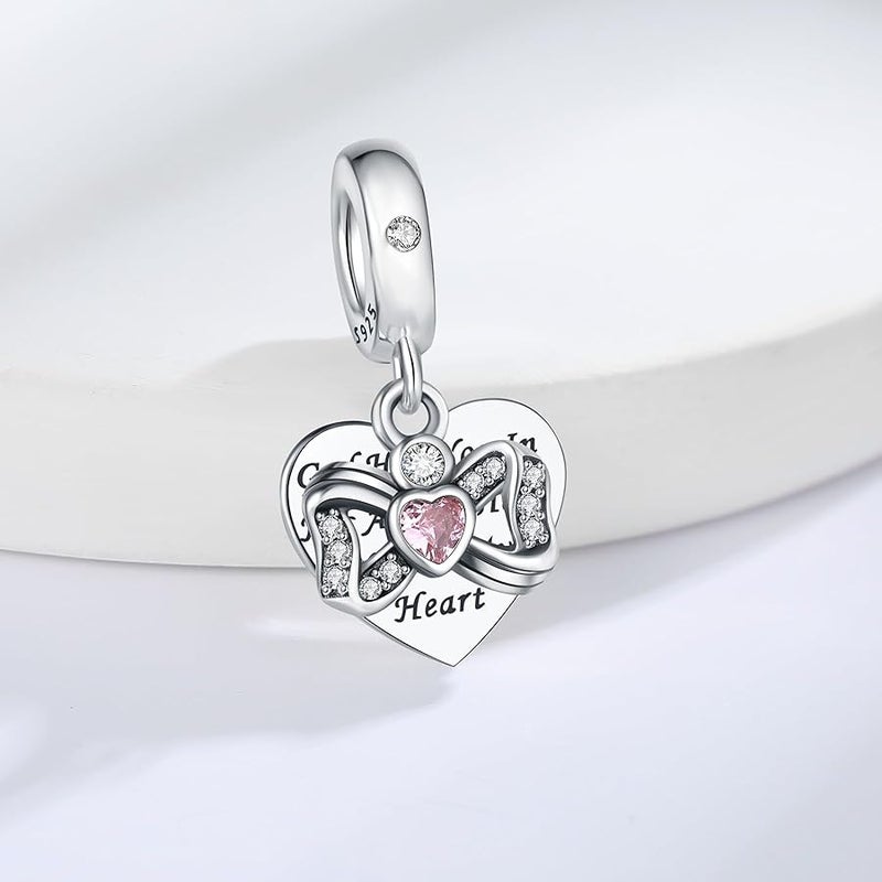 CLYQCL 925 Sterling Silver Charms Fit Pandora Charms Bracelet God Has You In His Arms I Have You In My Heart Fit Wife Daughter Mother's Day Christmas Birthday Gift - Image 4