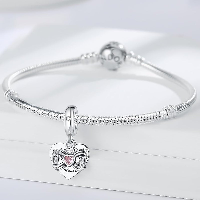 CLYQCL 925 Sterling Silver Charms Fit Pandora Charms Bracelet God Has You In His Arms I Have You In My Heart Fit Wife Daughter Mother's Day Christmas Birthday Gift - Image 5