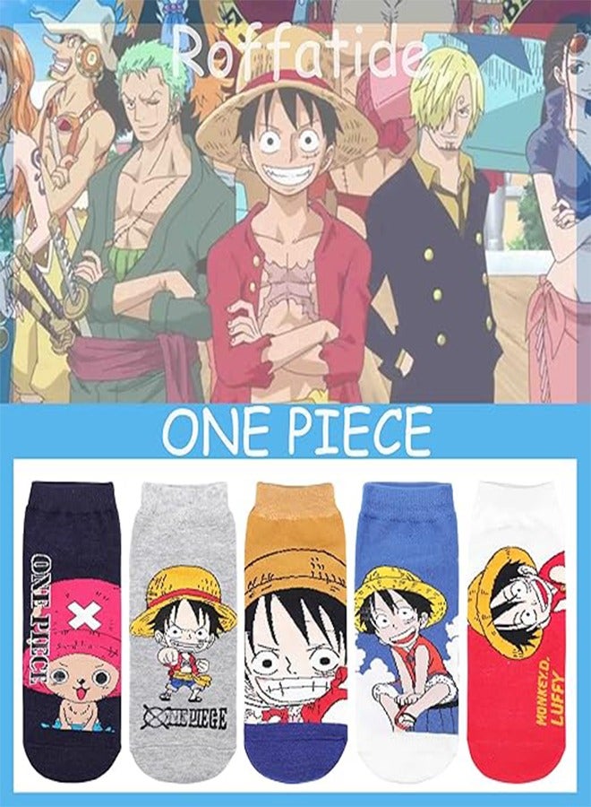 جوارب لوفي قطعة واحدة من الرسوم المتحركة 5 أزواج من الجوارب غير المرئية جوارب منخفضة القطع للرجال والنساء - Image 2