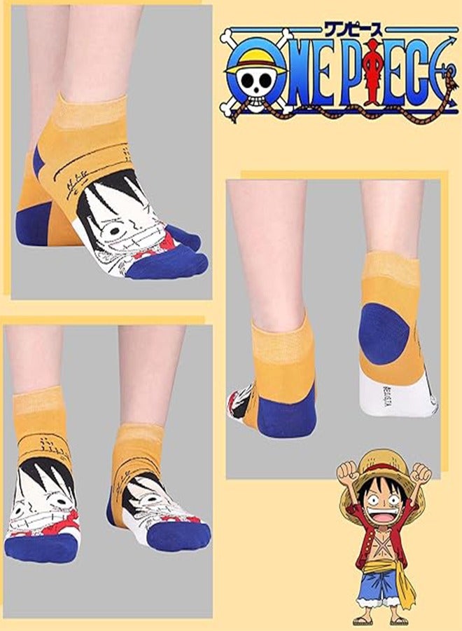 جوارب لوفي قطعة واحدة من الرسوم المتحركة 5 أزواج من الجوارب غير المرئية جوارب منخفضة القطع للرجال والنساء - Image 3
