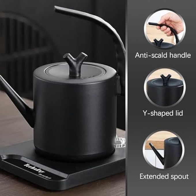 Tuehakny Electric Gooseneck Kettle 10L Electric Kettle 304 Stainless Steel Electric Kettle Tea Kettle With Auto Shut Off 1000W Ultra High Speed Boiling Kettle Matte Black - Image 5
