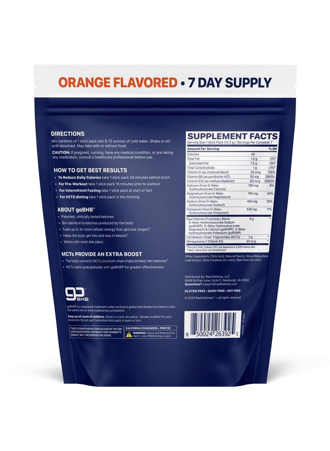 Real Ketones مشروبات مزيج كيتونات MCT و BHB الخارجية من ريل كيتونز - عبوات 7 حبة برتقالية مع مسحوق الكهارل الكهربائي كيتو بدون سكر مع 4 كهارل رئيسية بالإضافة إلى كيتو BHB المرطب الخاص - Image 2