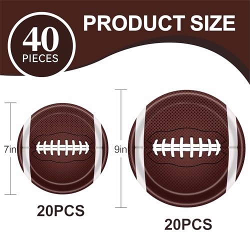 Aixuler 40pcs Football Party Paper Plates Set Disposable Sports Party Food Dinner Dessert Plate Birthday Tableware Decorations Favors, Including 20pcs 9" and 20pcs 7" Plates for Football Theme Plate - Image 2