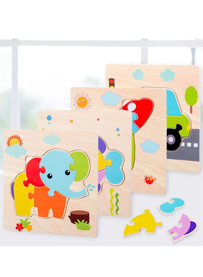 Wooden Puzzle 12 Pack Jigsaw Toddler Puzzles 3D Animal Color Shape Early Learning Educational Gift Set - Image 5