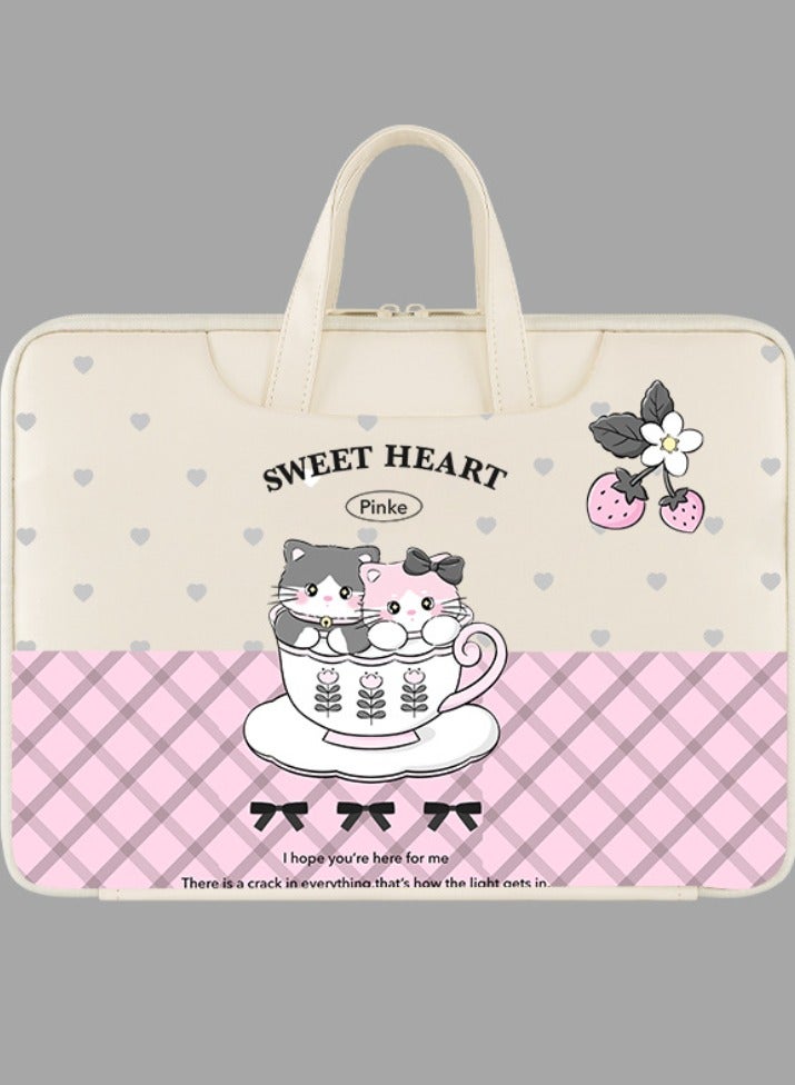 Laptop Case Sleeve 13/14/15/15.6 inch, Laptop Briefcase Multifunctional Large Capacity Sleeve Bag for 15.6 inch HP, Dell, Acer, Asus, Notebook, Teacup Cats Laptop Bag - Image 1