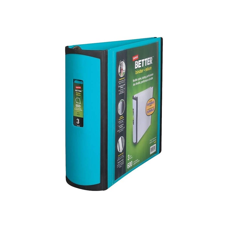 Staples Heavy-Duty 3-Inch D-Ring Binder, Teal â€“ Large Capacity 3-Ring Binder with Pockets, Holds Up to 600 Sheets - Image 4