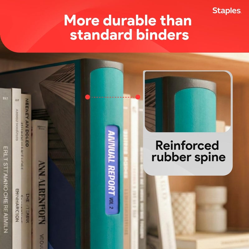 Staples Heavy-Duty 3-Inch D-Ring Binder, Teal â€“ Large Capacity 3-Ring Binder with Pockets, Holds Up to 600 Sheets - Image 5