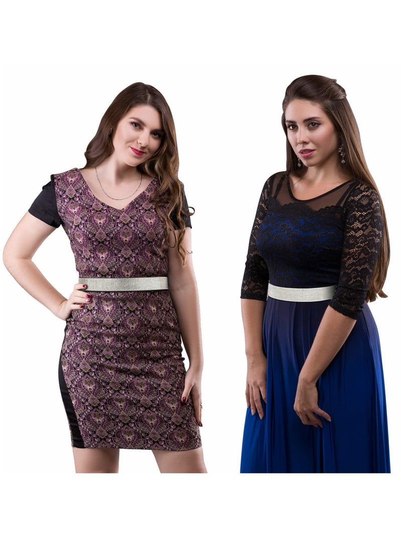 SOLARAE Rhinestone Elastic PU Leather Belt Shiny Crystal Stretch Waist Belt Wide Waist Band for Women Dress - Image 4