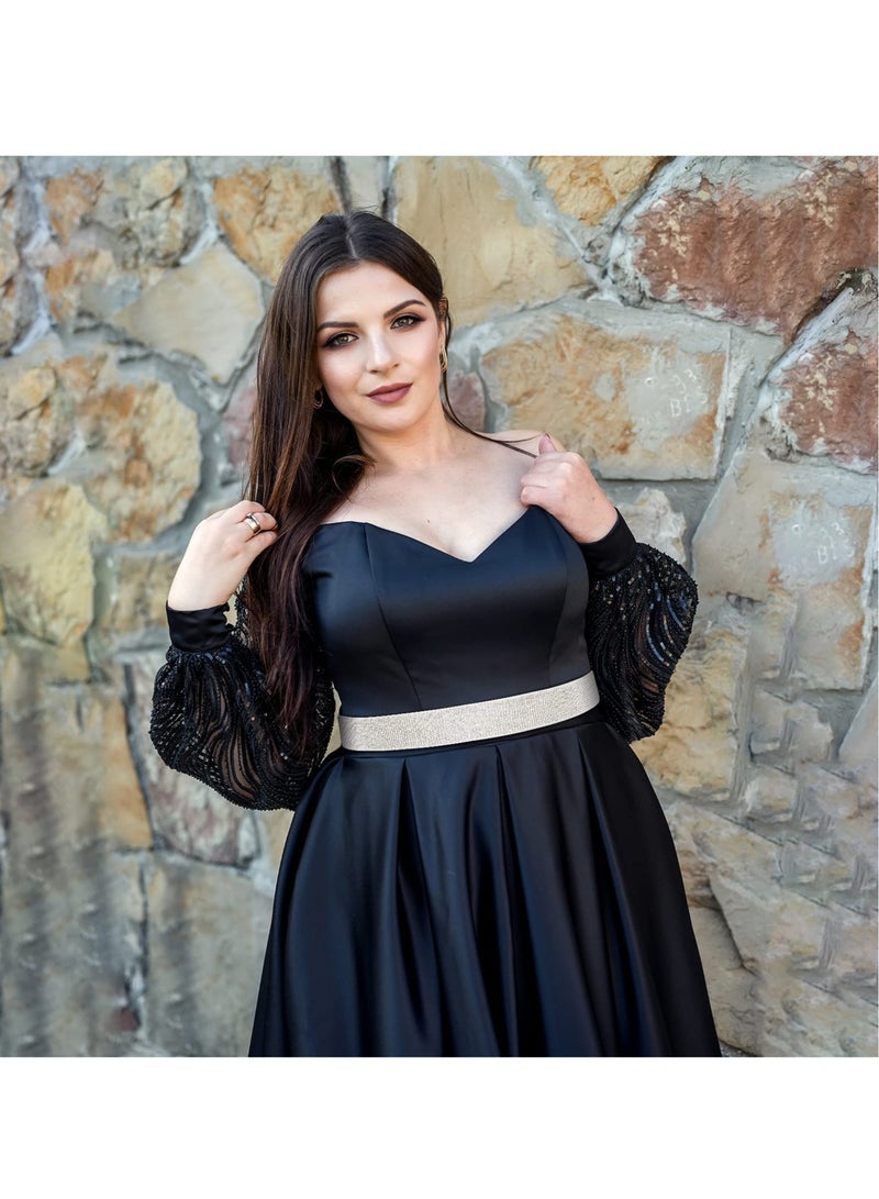 SOLARAE Rhinestone Elastic PU Leather Belt Shiny Crystal Stretch Waist Belt Wide Waist Band for Women Dress - Image 2