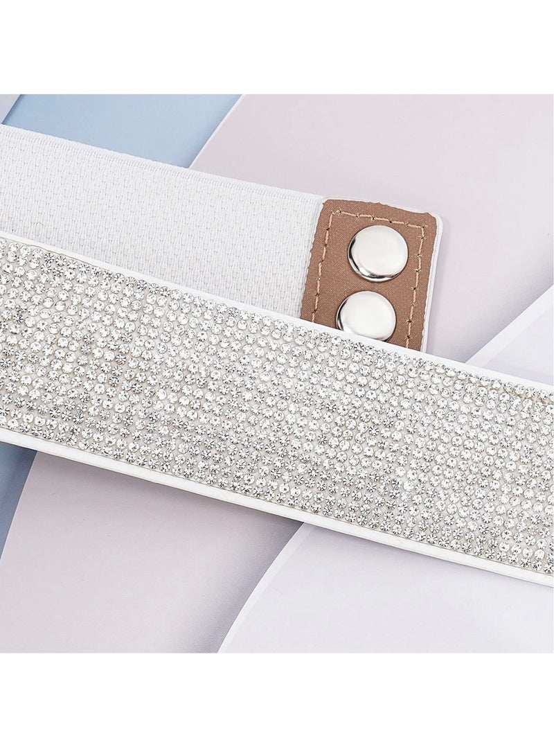 SOLARAE Rhinestone Elastic PU Leather Belt Shiny Crystal Stretch Waist Belt Wide Waist Band for Women Dress - Image 5
