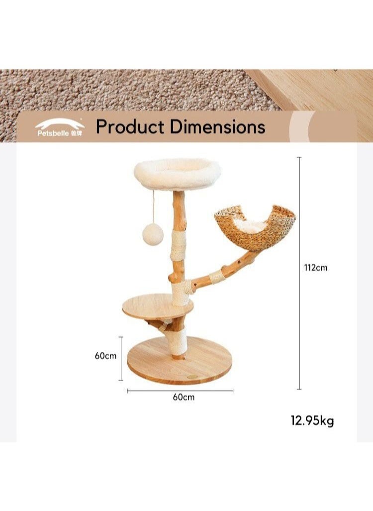 SOPAPETS - SOPAPETS High-End Medium Cat Tree Tower, Premium Rubber Wood, Scratching Posts, Cat Nest, Cat Bed, Removable Soft Cushion, Super Stable (60*60*112cm) - Image 1