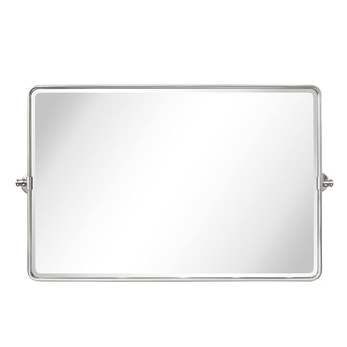 24 X 38 HORIZONTAL FARMHOUSE BRUSH NICKEL METAL FRAMED PIVOT RECTANGLE BATHROOM MIRROR TILTING BEVELED VANITY MIRRORS FOR WALL