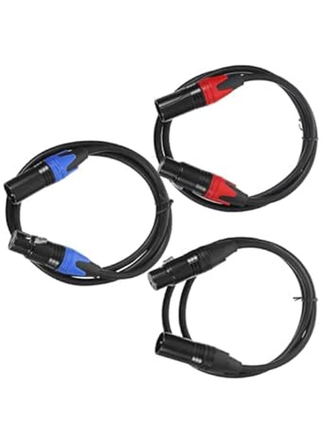 3Pcs 1m XLR Balanced Microphone Cable Set Male to Female Black Red Navy - Image 1