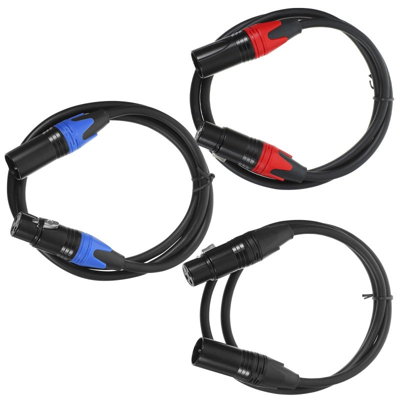 3Pcs 1m XLR Balanced Microphone Cable Set Male to Female Black Red Navy - Image 2