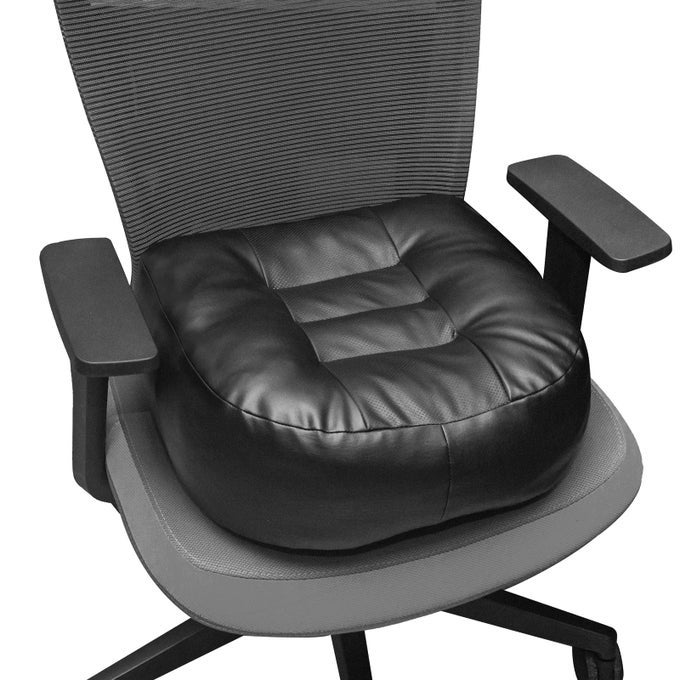 Leather Seat Cushion ExtraThick Booster for Office Chair to Rise Height Full Filling for Support with Breathable Cover Handle and Buckle Relieves Back Pain 18x16x6 Black