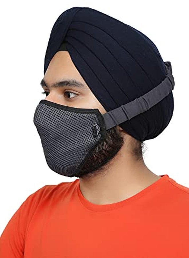 بسماد قناع بسماذ ثلاثي الطبقات من مزيج القطن المسامي مع شريط مطاطي مناسب للعمامة، لون رمادي داكن، عبوة من قطعتين - Image 2