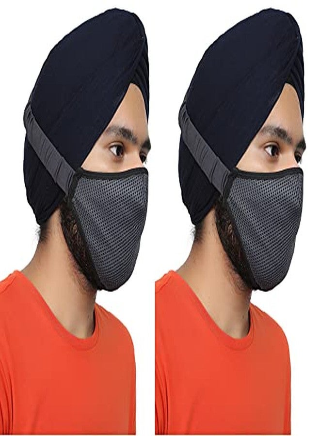 بسماد قناع بسماذ ثلاثي الطبقات من مزيج القطن المسامي مع شريط مطاطي مناسب للعمامة، لون رمادي داكن، عبوة من قطعتين - Image 1