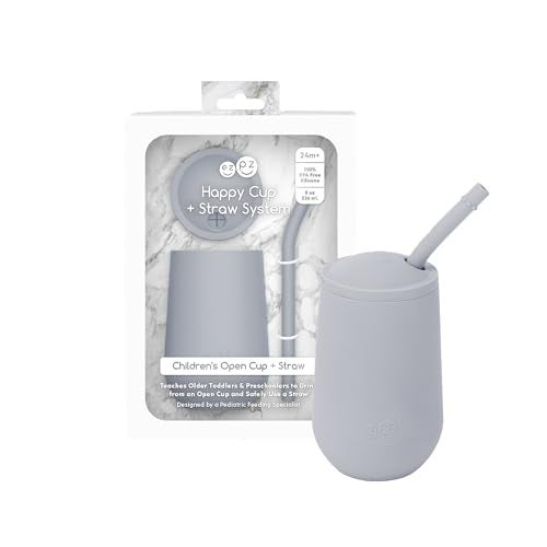 ezpz Happy Cup + Straw Training System - 100% Silicone Training Cup for Toddlers + Preschoolers - Designed by a Pediatric Feeding Specialist - 24 Months+ (Pewter) - Image 2