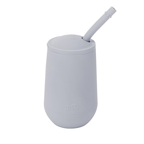 ezpz Happy Cup + Straw Training System - 100% Silicone Training Cup for Toddlers + Preschoolers - Designed by a Pediatric Feeding Specialist - 24 Months+ (Pewter) - Image 1