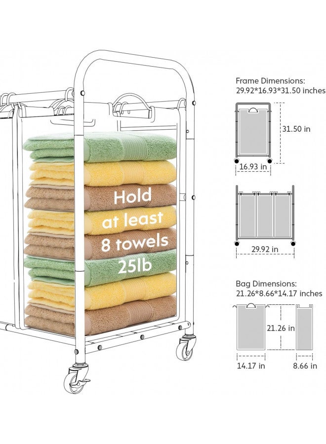 ROMOON Laundry Sorter, Laundry Basket Hamper 3 Section with Heavy Duty Rolling Lockable Wheels and Removable Bags, Laundry Organizer Cart for Dirty Clothes Storage, Grey - Image 2