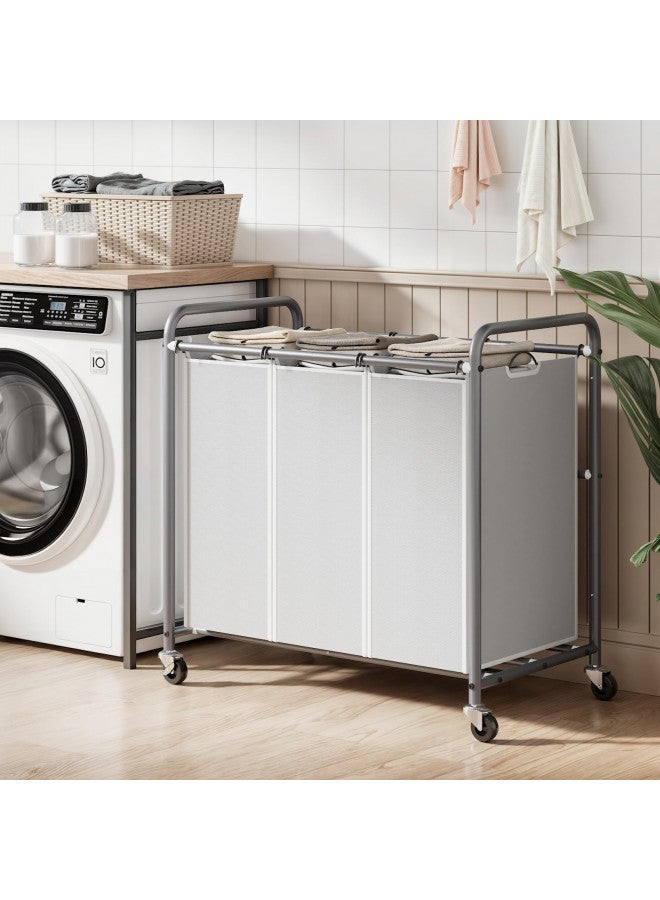 ROMOON Laundry Sorter, Laundry Basket Hamper 3 Section with Heavy Duty Rolling Lockable Wheels and Removable Bags, Laundry Organizer Cart for Dirty Clothes Storage, Grey - Image 1