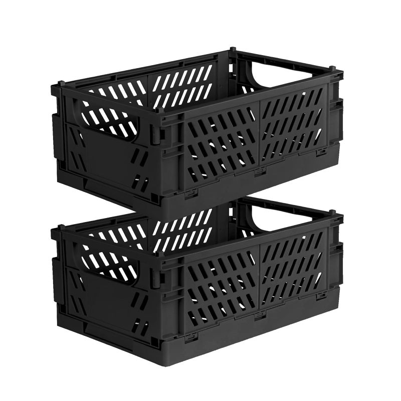 Tixill 2Pack Mini Foldable Plastic Storage Box Mini Plastic Baskets for Organizing and Storage for Home Kitchen Bedroom Bathroom Office Black 98x65x38 - Image 2