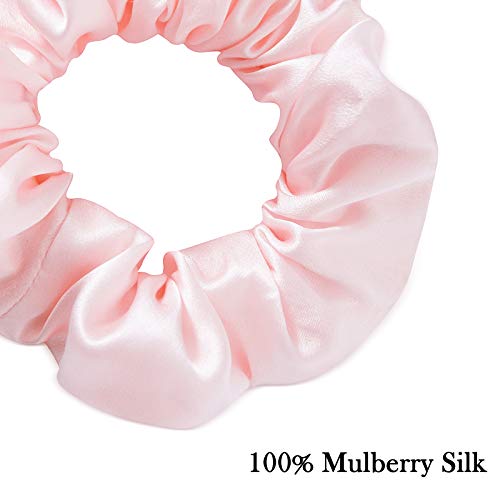 SOBONNY Silk Scrunchies for Women - 100% Mulberry Silk Hair Ties, 3 Pack, No Damage Elastic Ponytail Holders (Brown, Black, Pink) - Image 3