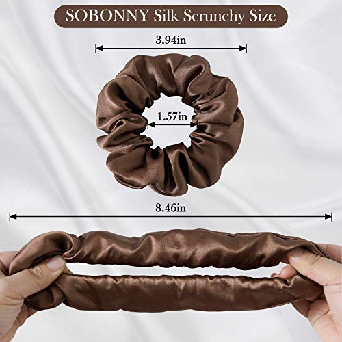 SOBONNY Silk Scrunchies for Women - 100% Mulberry Silk Hair Ties, 3 Pack, No Damage Elastic Ponytail Holders (Brown, Black, Pink) - Image 5