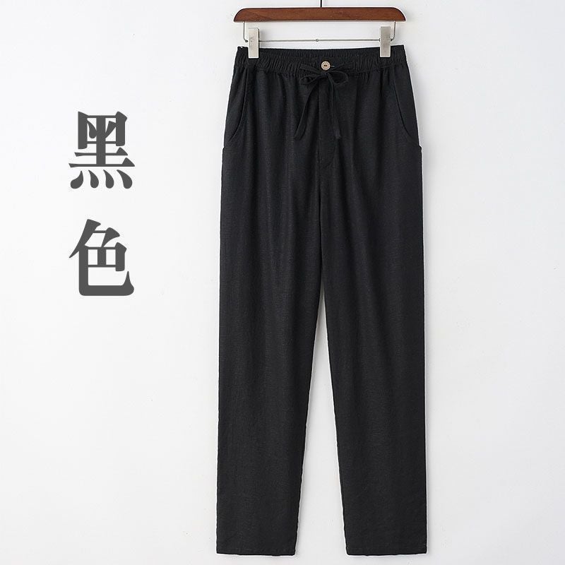 Mens Summer Cool Linen Casual Trousers Black - Image 1