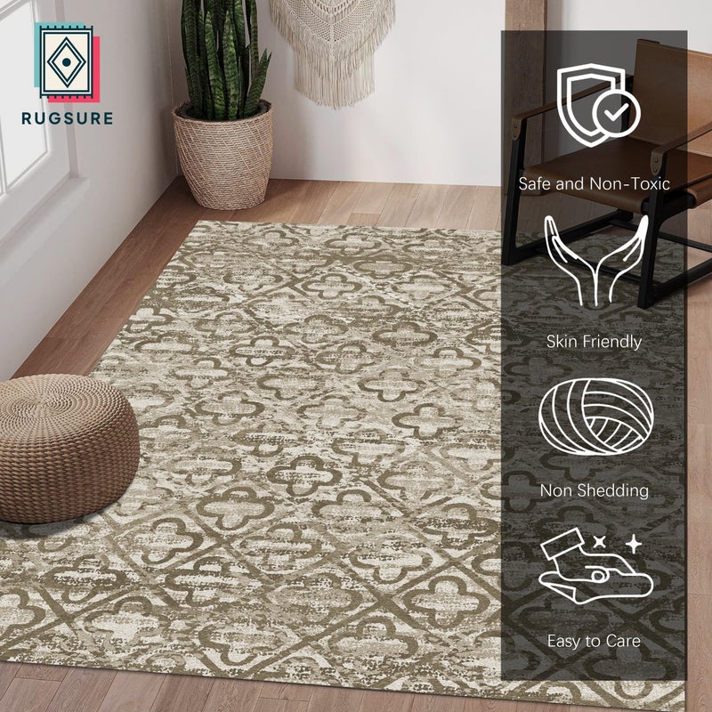 RUGSURE Washable Area Rugs, 4' x 6' - 1/6 Thick - Stain & Water Resistant Non-Slip - Perfect Resistant Rug for Living Room, Bedroom, Nursery, Pet & Child Friendly, Vibrant Colors Rugs, Brown - Image 2