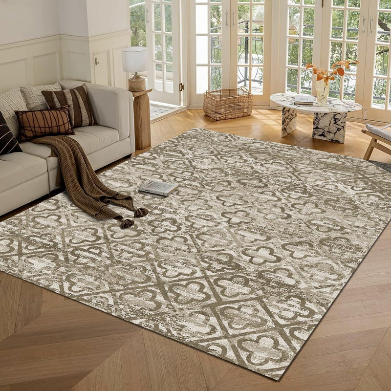 RUGSURE Washable Area Rugs, 4' x 6' - 1/6 Thick - Stain & Water Resistant Non-Slip - Perfect Resistant Rug for Living Room, Bedroom, Nursery, Pet & Child Friendly, Vibrant Colors Rugs, Brown - Image 1