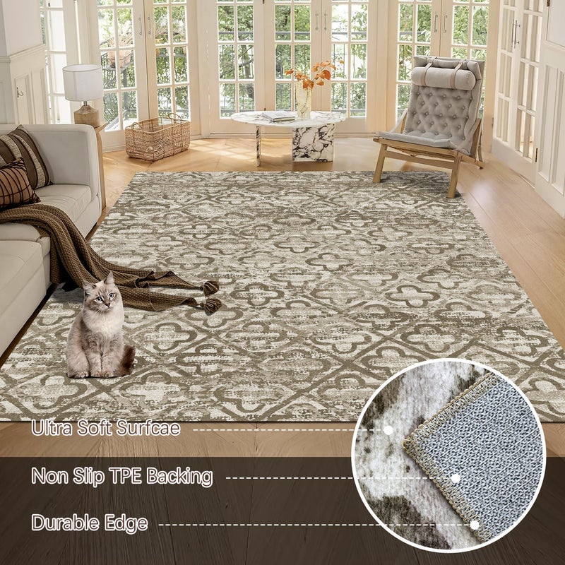 RUGSURE Washable Area Rugs, 4' x 6' - 1/6 Thick - Stain & Water Resistant Non-Slip - Perfect Resistant Rug for Living Room, Bedroom, Nursery, Pet & Child Friendly, Vibrant Colors Rugs, Brown - Image 5