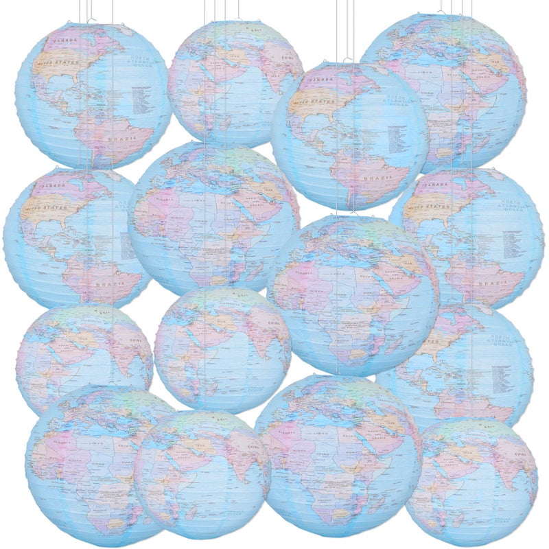 Renbuzhu 15Pcs Around The World Paper Lantern Hanging Decorations Travel Map Globe Theme Decor for Earth Day Classroom Birthday Party Supplies - Image 2
