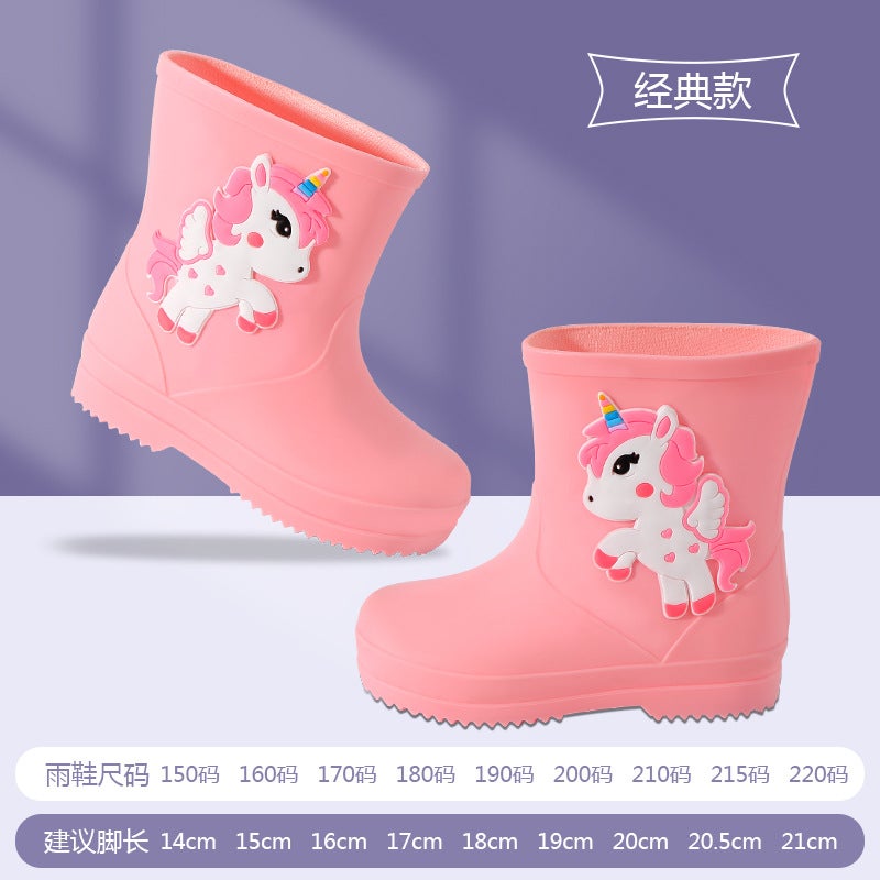 Children'S Rain Boots Kindergarten Baby New Girls' Non-Slip Waterproof Rain Boots Girdle Boys' Water Shoes Cartoon High Tube - Image 1