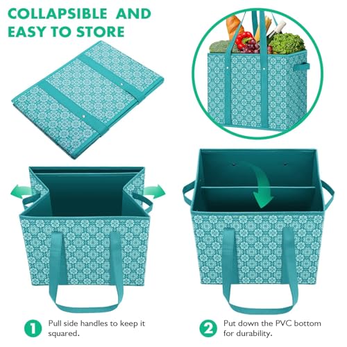 WISELIFE Reusable Grocery Bags [3 Pack],Large Grocery Tote Bag Water Resistant Shopping Bags Foldable Grocery Bag for Clothes,Shoes and Picnic,Green - Image 4