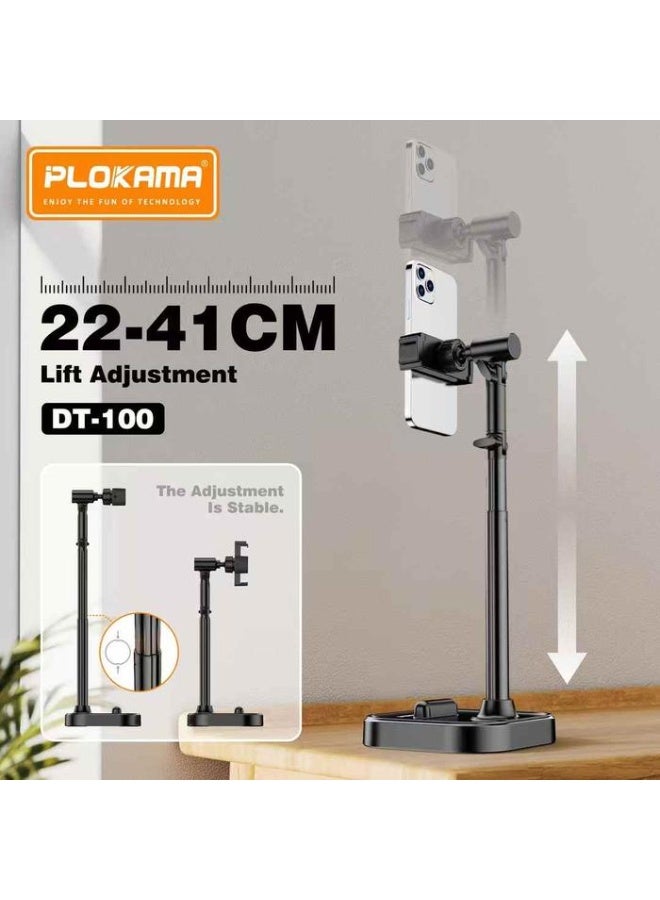 التخطيط حامل هاتف وجهاز لوحي منضدية Plokama DT-100 - حامل دوار قابل للتعديل بزاوية 360 درجة للعرض بدون استخدام اليدين - 22-41 سم - أسود - Image 5