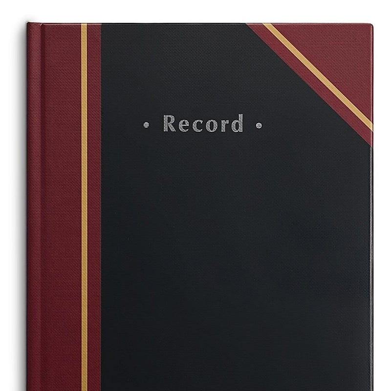 Staples Black Record Book, Hardbound, 300 Numbered Pages, 11-3/4" x 7-1/4", Durable Sewn Binding Notebook for Logs, Records & Noteâ€‘Taking - Image 1