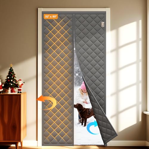 Yotache Magnetic Thermal Insulated Door Curtain Fits 32" x 80" Doors, Weatherproof Oxford & Cotton Fiber Fill, Windproof Insulation Cover to Keep Warm in Winter, Gray - Image 1