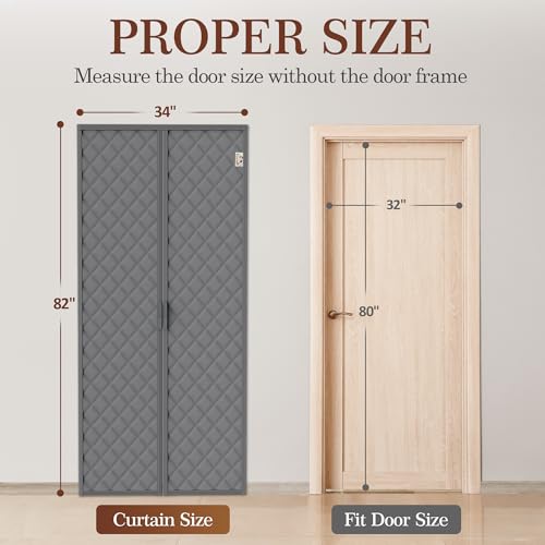 Yotache Magnetic Thermal Insulated Door Curtain Fits 32" x 80" Doors, Weatherproof Oxford & Cotton Fiber Fill, Windproof Insulation Cover to Keep Warm in Winter, Gray - Image 2