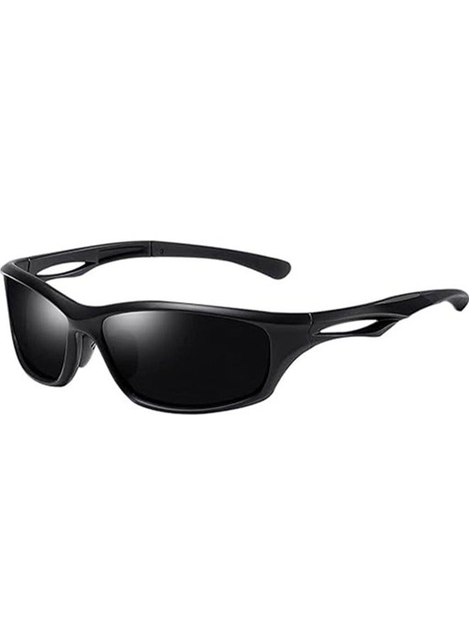 APPTRIN Outdoor Cycling Sports Glasses for Men Women, Sports Trendy Sunglasses, Bicycle Driving Sunglasses, Polarized Rectangular Sunglasses, Used for Fishing and Running on Bicycles (Black Gray) - Image 1