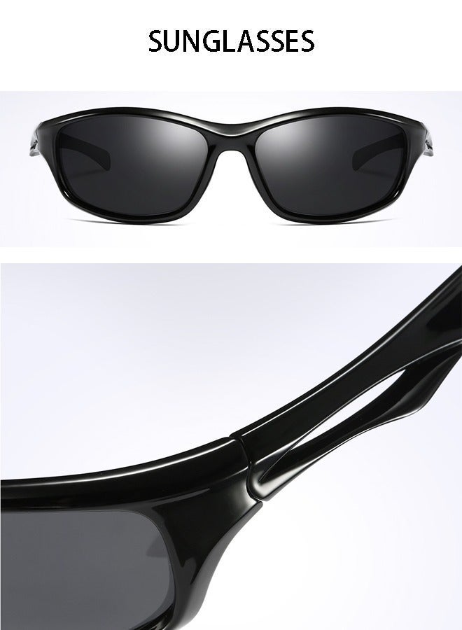 APPTRIN Outdoor Cycling Sports Glasses for Men Women, Sports Trendy Sunglasses, Bicycle Driving Sunglasses, Polarized Rectangular Sunglasses, Used for Fishing and Running on Bicycles (Black Gray) - Image 3