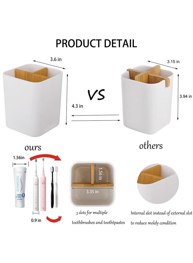 سوكاني حامل فرشاة الأسنان للحمامات، 3 فتحات لفرشاة الأسنان ومعجون الأسنان ومنظم لطاولة الحمام لفرشاة الأسنان الكهربائية وخيط الأسنان وشفرات الحلاقة (أبيض) - Image 5