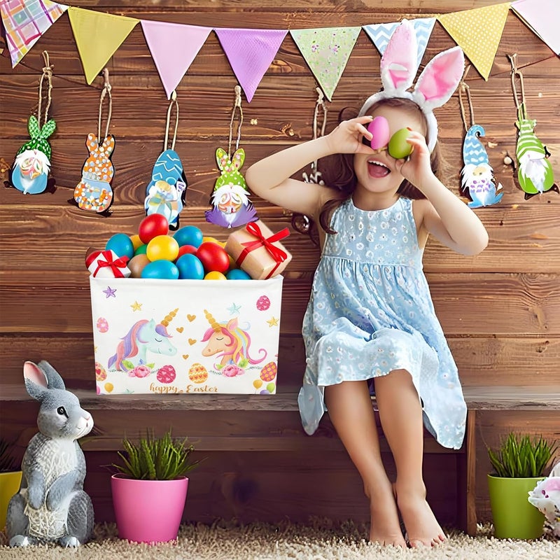 SETAMA Unicorn Easter Basket for Kid Large Empty Rectangular Cute Easter Gift Storage Basket Bunny Eggs Décor (Unicorn) - Image 5