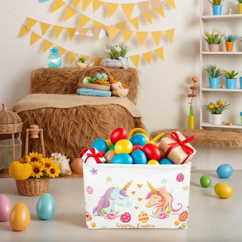 SETAMA Unicorn Easter Basket for Kid Large Empty Rectangular Cute Easter Gift Storage Basket Bunny Eggs Décor (Unicorn) - Image 2
