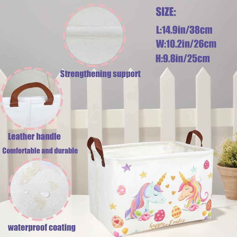 SETAMA Unicorn Easter Basket for Kid Large Empty Rectangular Cute Easter Gift Storage Basket Bunny Eggs Décor (Unicorn) - Image 4