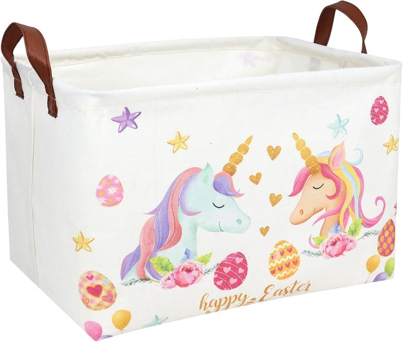 SETAMA Unicorn Easter Basket for Kid Large Empty Rectangular Cute Easter Gift Storage Basket Bunny Eggs Décor (Unicorn) - Image 1